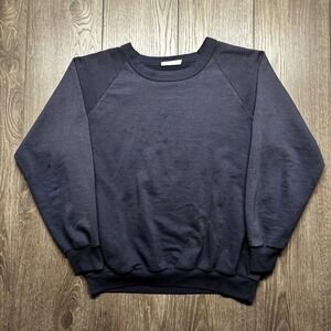 Vintage 1980s Blue Blank Raglan Sweatshirt Small Navy True Vintage Thin